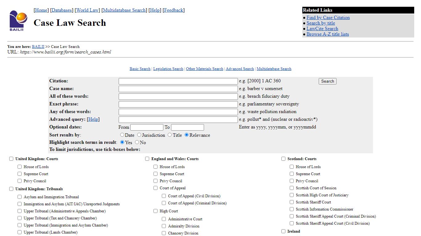 BAILII - Case Law Search - British and Irish Legal Information Institute